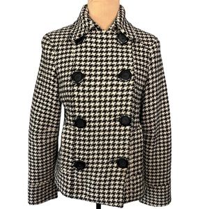 Mudd Wool Blend Button Front Houndstooth Plaid Jacket, Size M